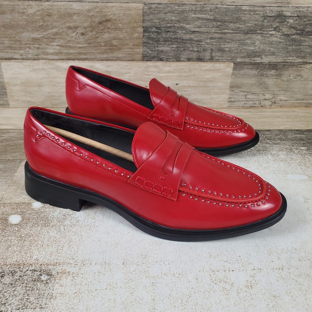 Franco Sarto Eden Womens Penny Loafer Sz 9 M Red Studded Slip On Shoes Loafers